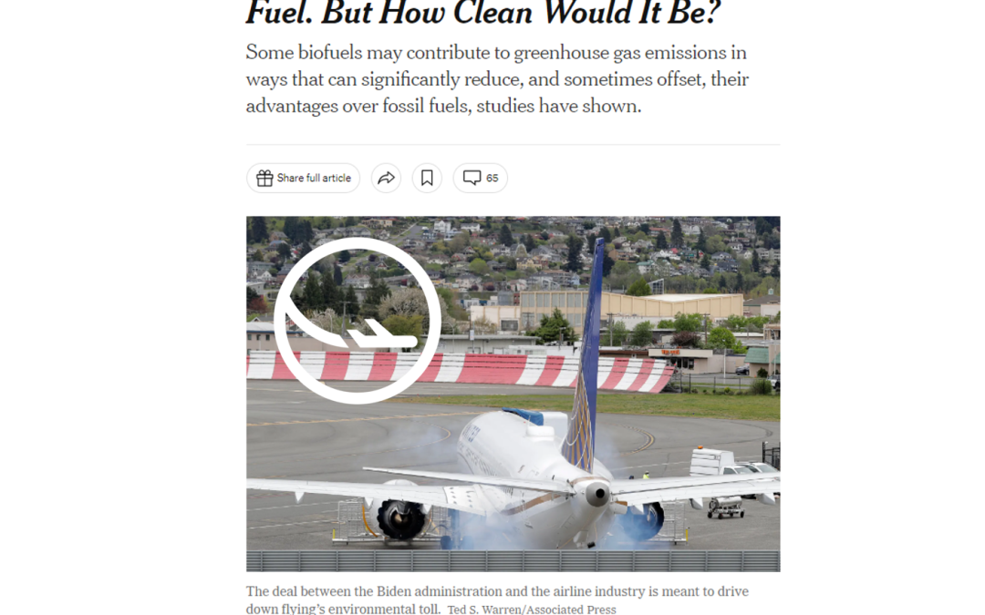 Safe Landing contribute to The New York Times article on US “Plan for Cleaner Jet Fuel”