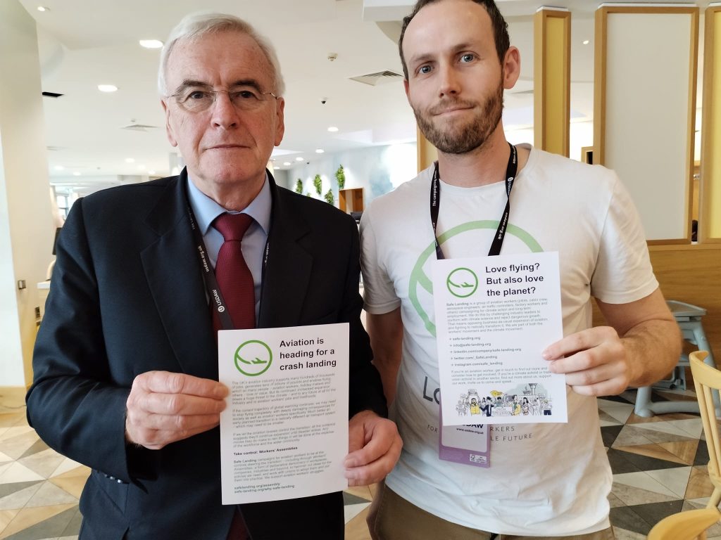 Labour MP, John McDonnell (left), meeting Finlay from Safe Landing (right)