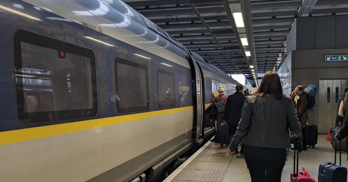 Eurostar train in London St Pancras International station. 