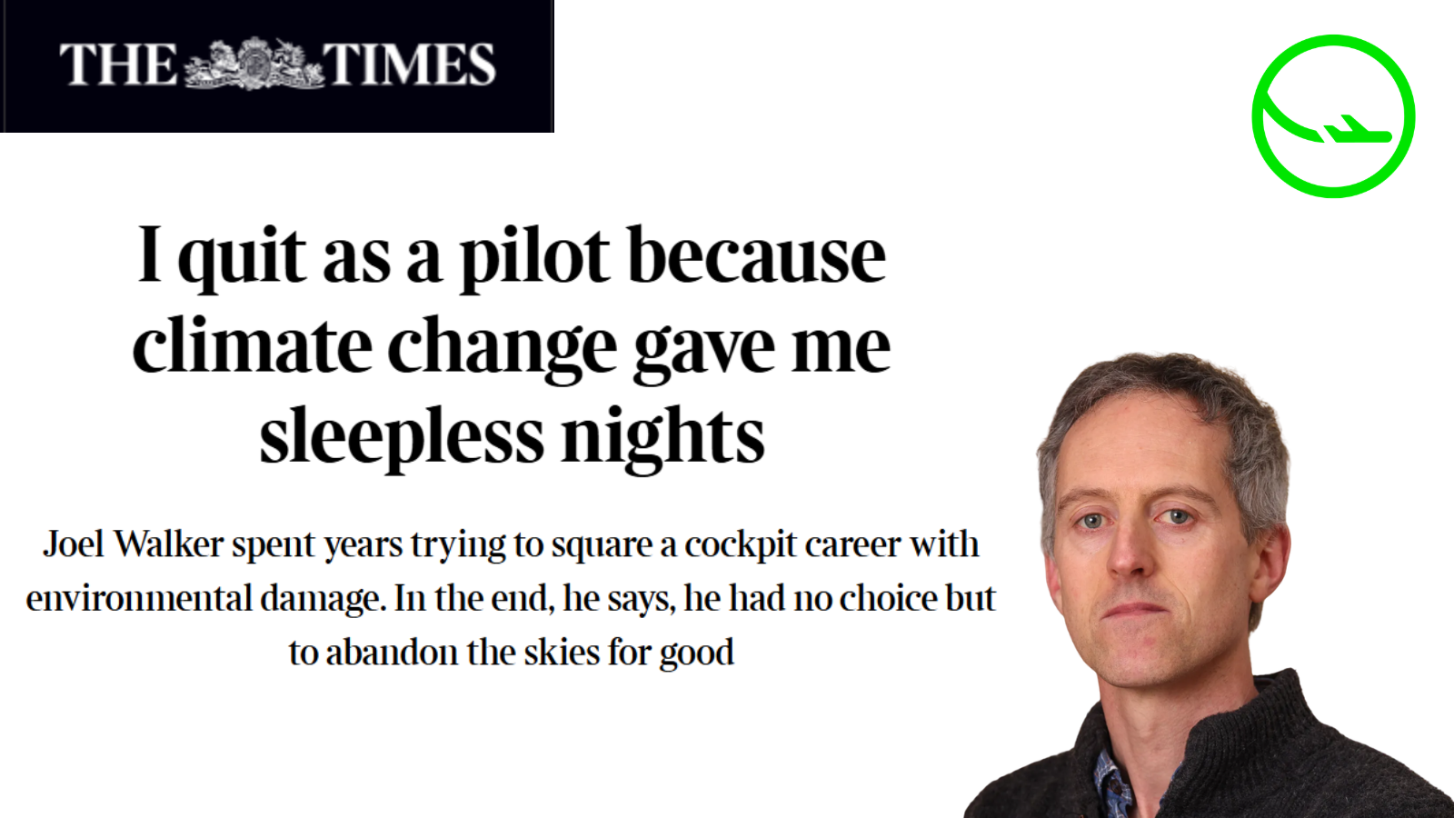 Joel Walker, Safe Landing volunteer and former airline pilot, features in The Times.